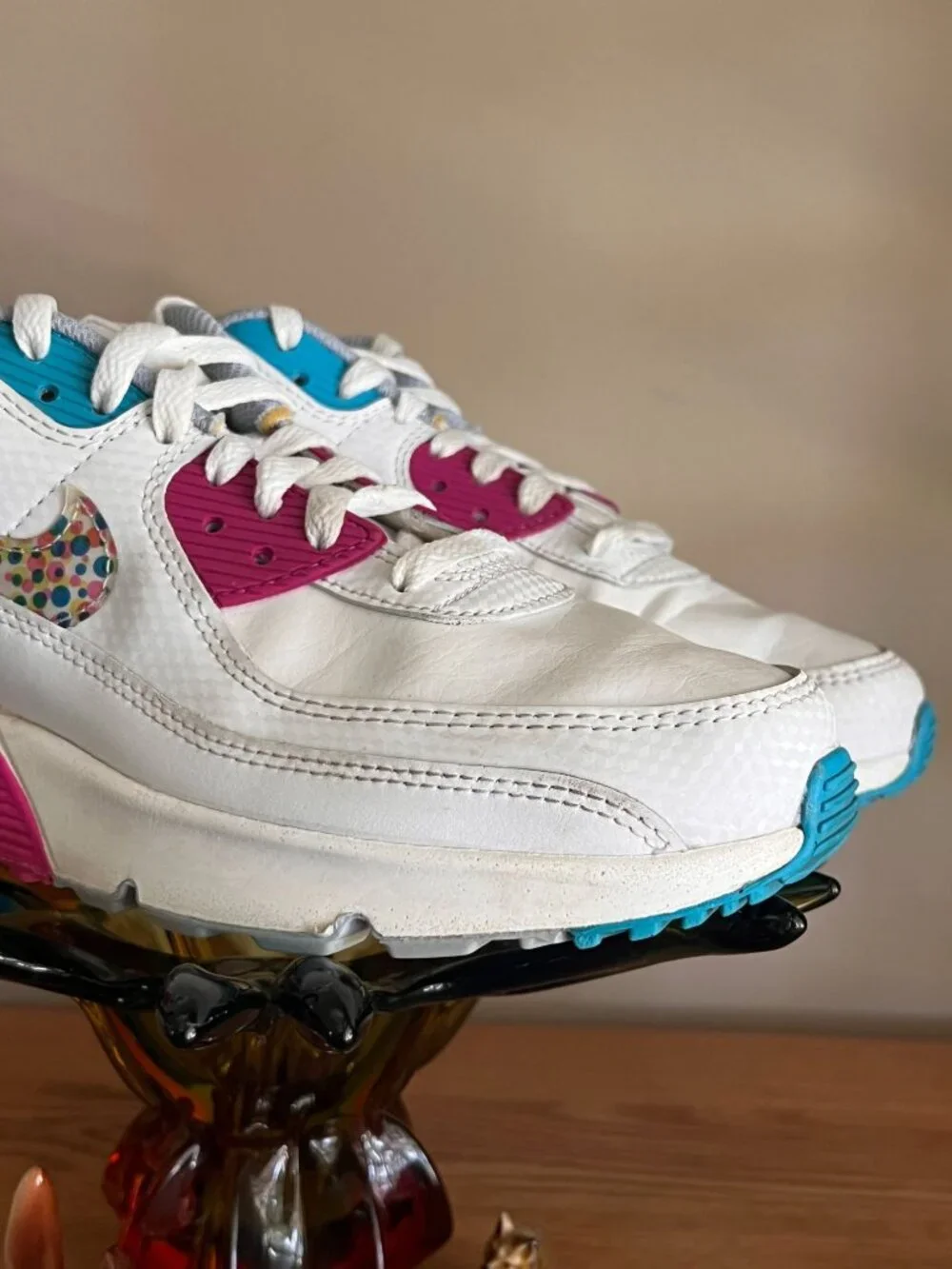 Nike Air Max 90 LTR SE ( GS ) Youth 6.5 Polka Dot White/Pink/Blue (DV1843 100)